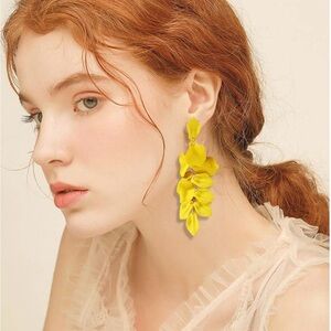 Elegant Yellow Acrylic Rose Petal Drop Earrings